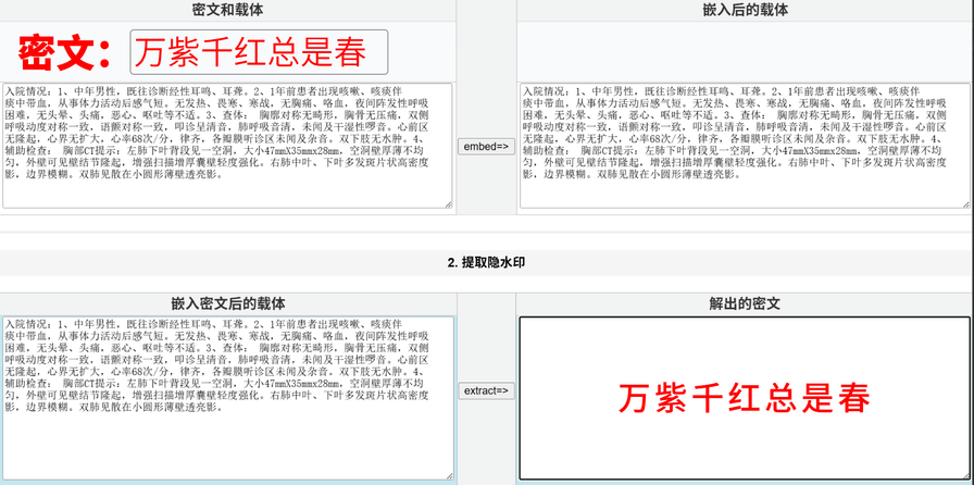 文本隐水印嵌入与提取示意